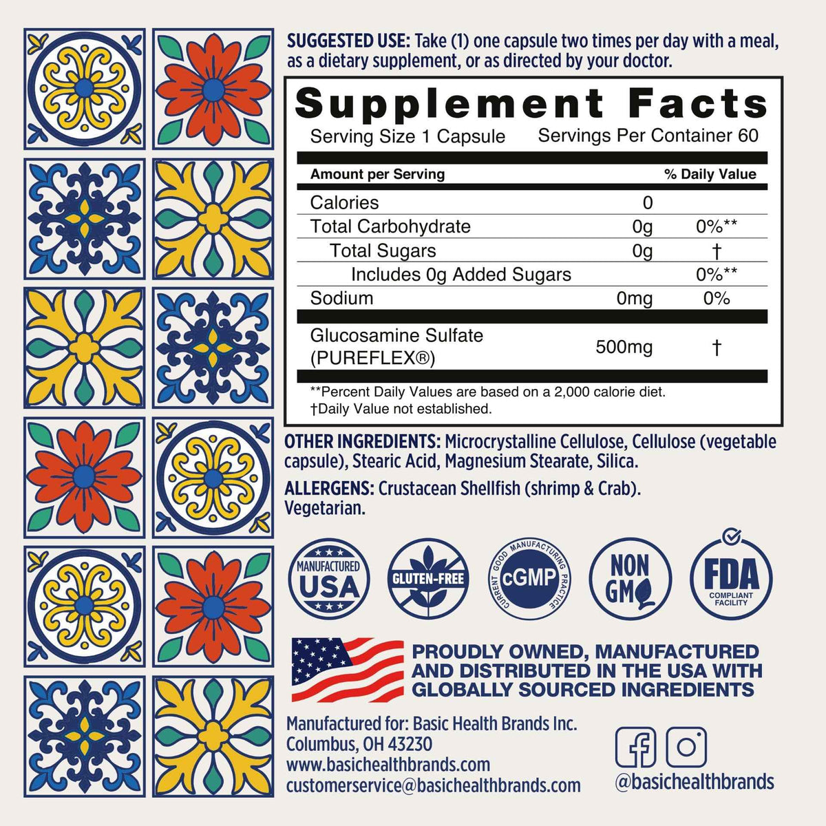 Basic Brands Pura Salud Pureflex Glucosamine Sulfate, 500mg 120 Count | Joint Health Support