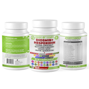 Dash of Vigor 18-in-1 Diosmin Hesperidin Supplement, Quercetin with Bromelain, Zinc, Vitamin C with Rutin Supplement, Horse Chestnut Extract, Butcher's Broom Extract, USA, 60 Capsules DASH OF VIGOR DOFVBuy Supplements Australia