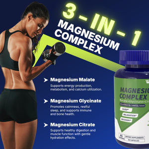 Vicwell Triple Magnesium Complex - 300mg Magnesium from Malate, Glycinate, and Citrate - Supports Stress Relief & Sleep, Nerves & Metabolism, Muscle Relaxation & Bone Health - 90 Capsules(1 Bottle) Vicwell buy supplements Au
