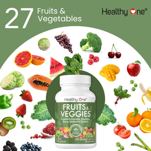 Fruits & Veggies Formula - 27 Premium Whole Foods - Organic Ingredients - Equals 3 Servings of Fruits & Vegetables - Improve Energy, Focus & Immune Function - Fiber - Antioxidants - 150ct (75 Serv) Healthy OneBuy Supplements Australia