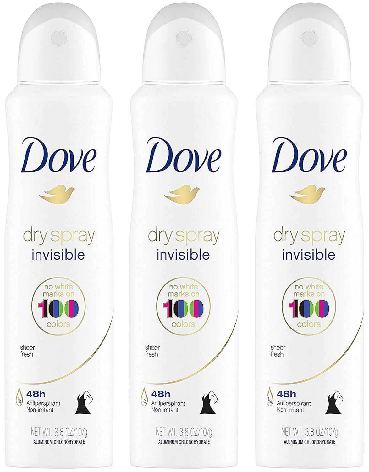 Dove Dry Spray Antiperspirant - Invisible - Sheer Fresh - Net Wt. 3.8 OZ (107 g) Per Can - Pack of 3 Cans