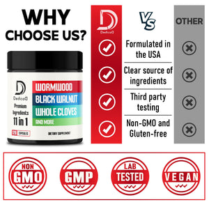 DEDICAD Wormwood Supplement - 120 Capsules Extracted from Black Walnut, Cloves, Turmeric, Apple, Berberine HCl & More - 11 Ingredients Combined for Immune System - 2-Month Supply DEDICAD buy supplements Au
