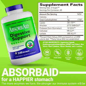 AbsorbAid Digestive Enzymes 240 vCaps, Proven to Increase Vital Nutrient Absorption by up to 71% - PrimeBioHealth - canada supplements