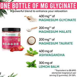 Adndale 180 CT Magnesium Glycinate Gummies 400 mg/Serv with Ashwagandha, Magnesium Malate & Taurate - PrimeBioHealth - canada supplements
