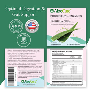 AloeCure Daily Probiotics 10 Billion CFU for Digestive Support 8 Strains, 6 Prebiotics & Enzymes - Digestive Supplement with Bromelain for Women & Men - PrimeBioHealth - canada supplements