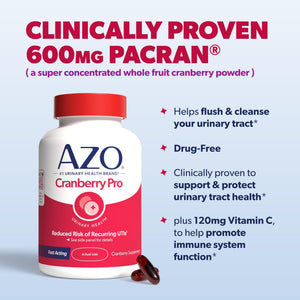 AZO Cranberry Pro, Cranberry Pills for Women & Men, 600mg Pacran, Made with Concentrated Whole Fruit Cranberry Powder to Help Cleanse and Protect The Urinary Tract - PrimeBioHealth - canada supplements