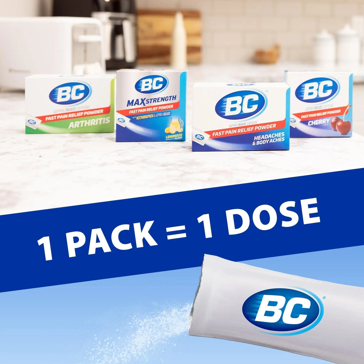 BC Original Headache Relief Powder, Dual-Action Aspirin & Caffeine Dissolve Packs, to Relieve Body Aches, Toothaches & Menstrual Cramps, 50 Count - PrimeBioHealth - canada supplements