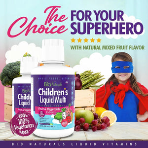 Bio Naturals Children's Liquid Multivitamin & Immune Booster - Natural Supplement for Kids & Toddlers with Vitamins A B C D3 E, Fiber - PrimeBioHealth - canada supplements