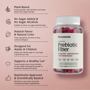 Blessments - Prebiotic Fiber Gummies for Adults & Kids with No Added Sugar- 5g (60 Count) High Fiber Supplement Gummies - Vegan - Keto Friendly - Digestive Health Supplements - PrimeBioHealth - canada supplements