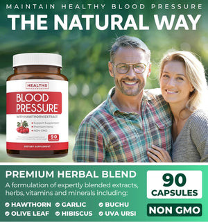 Blood Pressure Support Supplement (NON-GMO) Premium Natural Herbs, Vitamins & Berries - High Dosage of Hawthorn Berry Extract – Supports Blood Pressure Levels Already In The Normal Range – 90 Capsules - PrimeBioHealth - canada supplements
