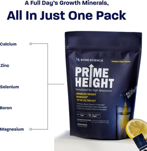 BONE SCIENCE PrimeHeight Multivitamin Powder for Kids & Teens, Bone & Immune Support, Sugar-Free Lemon Lime Flavor, 16 Key Nutrients, Easy Drink Mix, 30 Sticks - PrimeBioHealth - canada supplements