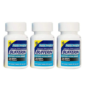 Bufferin Buffered Aspirin (NSAID) Coated Tablets Pain Reliever/Fever Reducer 130 ea (Pack of 3) - PrimeBioHealth - canada supplements