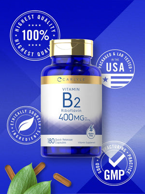 Carlyle Vitamin B-2 400mg | 180 Count | Non-GMO, Gluten Free Supplement | B2 Riboflavin - PrimeBioHealth - canada supplements