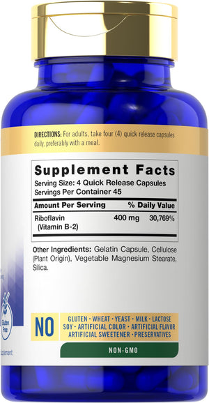 Carlyle Vitamin B-2 400mg | 180 Count | Non-GMO, Gluten Free Supplement | B2 Riboflavin - PrimeBioHealth - canada supplements