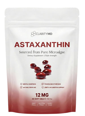 ClarityMD Astaxanthin 12mg Antioxidants Supplement – Natural Microalgae Source – Lipid-Based Softgel for Enhanced Absorption – Cognitive - PrimeBioHealth - canada supplements