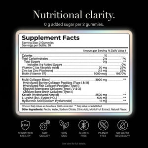 Collagen Peptides Gummies Sugar Free 3000mg Multi Collagen Blend for Hair Skin & Nails Support + 2500mg Keratin + 5000mcg Biotin, Hyaluronic Acid, - PrimeBioHealth - canada supplements