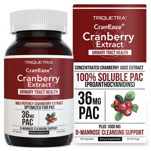 CranEaze®: Cranberry Juice Extract Plus D-Mannose – 36 mg PAC, 100% Soluble PAC - Supports Urinary Tract Health – Most Effective Cranberry Pills for Women, UTI Cranberry Supplement - 60 Capsules - PrimeBioHealth - canada supplements