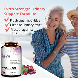 Dainova D Mannose 1350mg with Cranberry I D-Mannose Capsules for UTI Prevention, Urinary Tract Support, Urinary Tract Health for Women, & Cleanse. W/Hibiscus & Dandelion, 120 Veggie Capsules - PrimeBioHealth - canada supplements