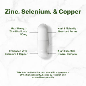 Deal Supplement Zinc 50mg with Selenium + Copper, 240 Capsules, 8 Month Supply, 3 in 1 Mineral Formula, Zinc Picolinate Complex Supplement - PrimeBioHealth - canada supplements
