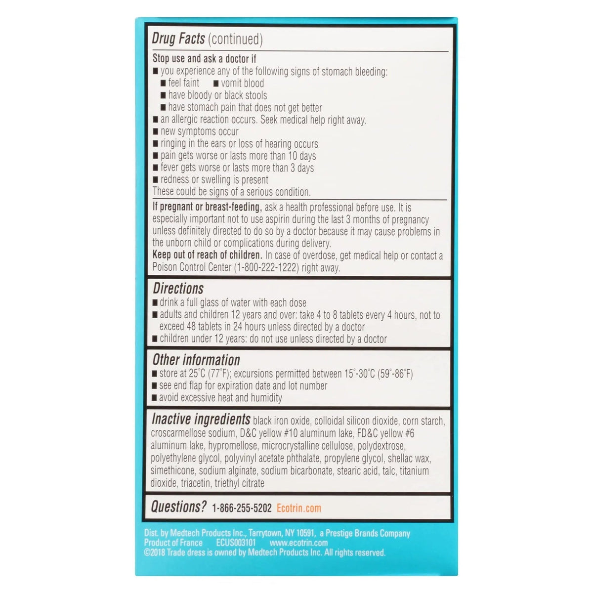 Ecotrin Low Strength Safety Coated Aspirin | NSAID | 81mg | 365 Tablets - PrimeBioHealth - canada supplements