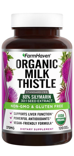 FarmHaven USDA Organic Milk Thistle Capsules | 30X Concentrated Seed Extract & 80% Silymarin Standardized - Supports Liver Function and Overall Health - PrimeBioHealth - canada supplements