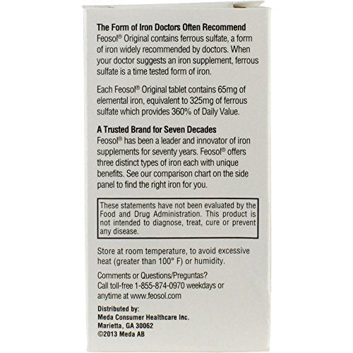 Feosol Original Iron Supplement Tablets, Non-heme, 65mg Iron per Pill, 1 Per Day, 120ct, 4 Month Supply, for Energy and Immune System Support, Made in USA - PrimeBioHealth - canada supplements
