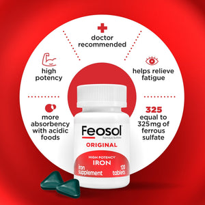 Feosol Original Iron Supplement Tablets, Non-heme, 65mg Iron per Pill, 1 Per Day, 120ct, 4 Month Supply, for Energy and Immune System Support, Made in USA - PrimeBioHealth - canada supplements