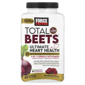 Force Factor Total Beets Ultimate Heart Health Chews for Blood Pressure Support, with Beetroot Powder, CoQ10, B Vitamins & Grapeseed Extract for Blood Flow & Energy - PrimeBioHealth - canada supplements