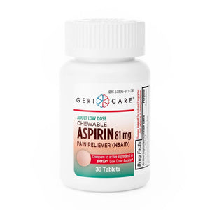 GeriCare Low Dose Adult Chewable Aspirin 81mg, Pain Reliever, Fever Reducer, 36 Count (Pack of 4) - PrimeBioHealth - canada supplements
