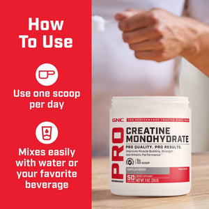 GNC Pro Performance Creatine Monohydrate Powder for Women & Men, 5g Creatine Per Serving, Muscle Building, Energy Production, Endurance, Performance, 50 Servings - PrimeBioHealth - canada supplements