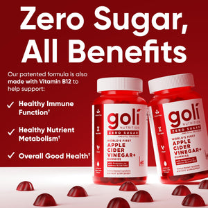 Goli Zero Sugar Apple Cider Vinegar Gummies - ACV with Vitamin B12 and Probiotics - No Sugar Alcohols - Vegan, Keto-Friendly, Gluten-Free - PrimeBioHealth - canada supplements