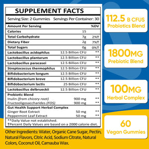 Gut Health & Probiotic Gummies, 112.5 Billion CFU, Sugar Free - 8 Strains + Prebiotics + Herbs - for Digestive, Immune, Diarrhea & Bloating - Gut Health for Women & Men - PrimeBioHealth - canada supplements