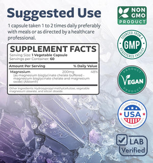 High Absorption Magnesium Bisglycinate Capsules - Clinically Validated Buffered and Chelated Magnesium Supplement - 1 Daily Vegan Capsule with Lab Verified Gentle 200mg Serving (4 Month Supply) - PrimeBioHealth - canada supplements