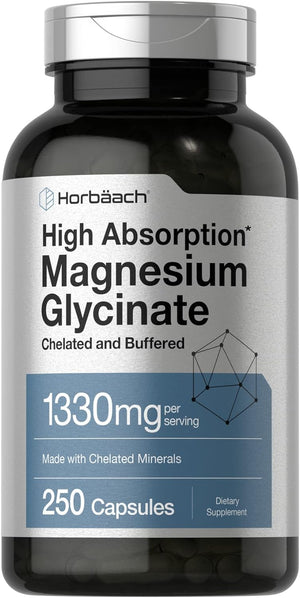 Horbaach Magnesium Glycinate 1330mg | 250 Capsules | Buffered with Chelated Minerals | 240 mg per Serving | Non-GMO, Gluten Free Supplement - PrimeBioHealth - canada supplements