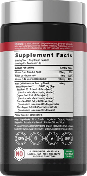 Horbäach Nitric Oxide Beet Root Capsules | 180 Count | with Nitrates and Precursor | for Men and Women | Vegetarian, Non-GMO, Gluten Free Supplement - PrimeBioHealth - canada supplements