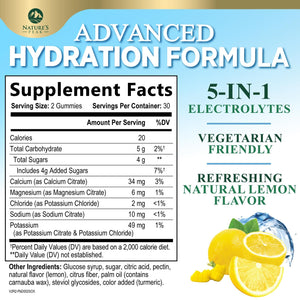 Hydration Electrolyte Gummies - Daily Liquid Replenisher Gummy - Electrolyte Multiplier with Minerals, Potassium & Real Salt - Vegan, Non-GMO - Tasty Lemon Flavor Hydration Electrolytes - 60 Gummies - PrimeBioHealth - canada supplements