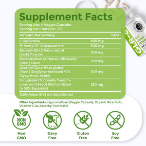 Intestinal Fortitude GLR-6 - Gut Lining Repair Supplement for Gut Health - Leaky Gut Repair with L-Glutamine, Slippery Elm, DGL Licorice Root, Marshmallow Root, Fenugreek - PrimeBioHealth - canada supplements