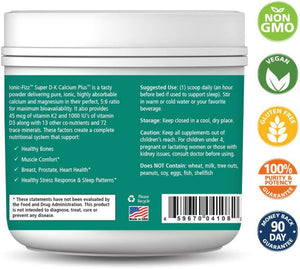 Ionic Fizz Super D-K Calcium Plus by Pure Essence - with Extra Magnesium, Vitamin D3, Vitamin K2 for Strong Bones and Stress Support - Mixed Berry - 7.41oz - PrimeBioHealth - canada supplements