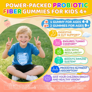 Kids Probiotic + Prebiotic Fiber Gummies 5G, 12 Billion CFU Probiotic & Veggie Fruit Fiber, w/ Organic Inulin, Methyl B12 B6 D3 C, Lutein for Children's Digestive & Gut, - PrimeBioHealth - canada supplements