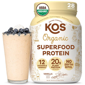 KOS Vegan Protein Powder Erythritol Free, Vanilla USDA Organic - Pea Protein Blend, Plant Based Superfood Rich in Vitamins & Minerals - Keto, Dairy Free - Meal Replacement for Women & Men, 28 Servings - PrimeBioHealth - canada supplements
