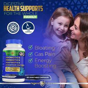 Legend Nutra Probiotics + Prebiotics Postbiotics Digestive Enzymes = 4 in 1 Formula Supplement for Better Digestion Health Women - PrimeBioHealth - canada supplements