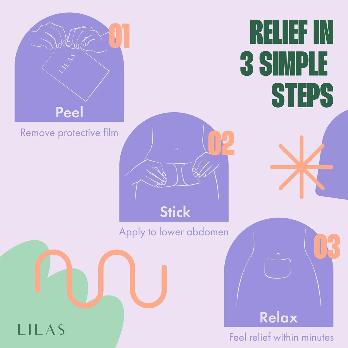 LILAS Period Cramps Pain Relief Patch, 10 Pack | Instant Relief for Menstrual Cramp, PMS, Endometriosis & PCOS | 12-Hour Comfort | Natural & Vegan Topical Patches | Trusted Formula & Upgraded Design - PrimeBioHealth - canada supplements