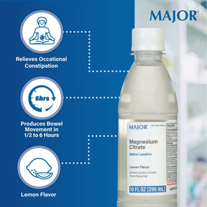 Major Magnesium Citrate Saline Laxative - Helps Relieve Occasional Constipation (Irregularity) - Lemon Flavor - 10 Fl. Oz. (1 Pack) - PrimeBioHealth - canada supplements