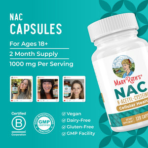 MARYRUTH'S Organics NAC Supplement N-Acetyl Cysteine | 2 Month Supply | NAC 1000mg per Serving | Vegan Capsules | Gluthamine Precursor | Amino Acid - PrimeBioHealth - canada supplements