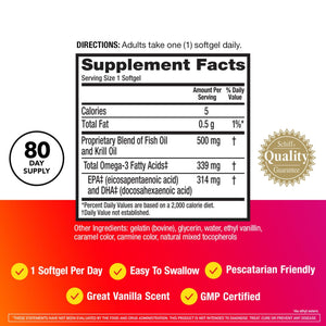 Megared Omega-3 Fish Oil + High Absorption Krill Oil 500mg Softgels, MegaRed Advanced 4in1 (80 count in a bottle) Concentrated Omega-3 Fish - PrimeBioHealth - canada supplements