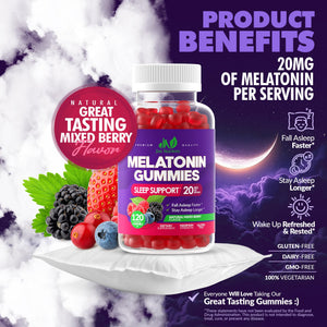 Melatonin 20mg Gummies (120 Count) - Maximum Strength Sleep Support for Adults with 10mg of Melatonin Per Gummy - Gluten-Free, Non-GMO, Vegetarian - PrimeBioHealth - canada supplements