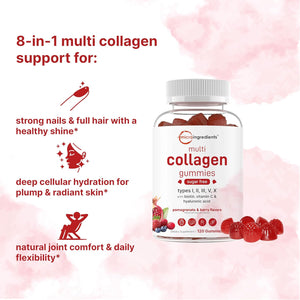 Micro Ingredients Multi Collagen Peptides, 120 Collagen Gummies | Type I,II,III,V,X Protein with Biotin, Hyaluronic Acid, & Vitamin C Complex | Pomegranate & Berry Flavored | Sugar Free, Non-GMO - PrimeBioHealth - canada supplements