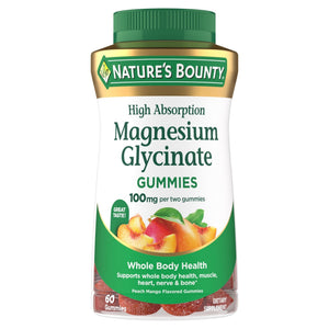 Nature’s Bounty High Absorption Magnesium Glycinate Gummies, 100 mg Magnesium Per Serving, Whole Body Health, No Stick Gummy, Peach Mango Flavor - PrimeBioHealth - canada supplements