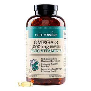 NatureWise Extra-Strength Omega 3 Fish Oil Supplement - 1000mg per Serving - 600 EPA & 400 DHA and Vitamin E - Support for Heart & Brain Health - Lemon Flavor - PrimeBioHealth - canada supplements