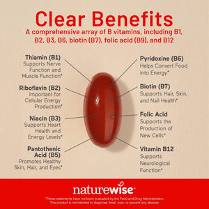 NatureWise Vitamin B Complex for Women and Men - with Folic Acid Biotin B1 B2 B3 B6 B12 - Support Cellular Energy & Mental Clarity - Gluten & Dairy Free - PrimeBioHealth - canada supplements